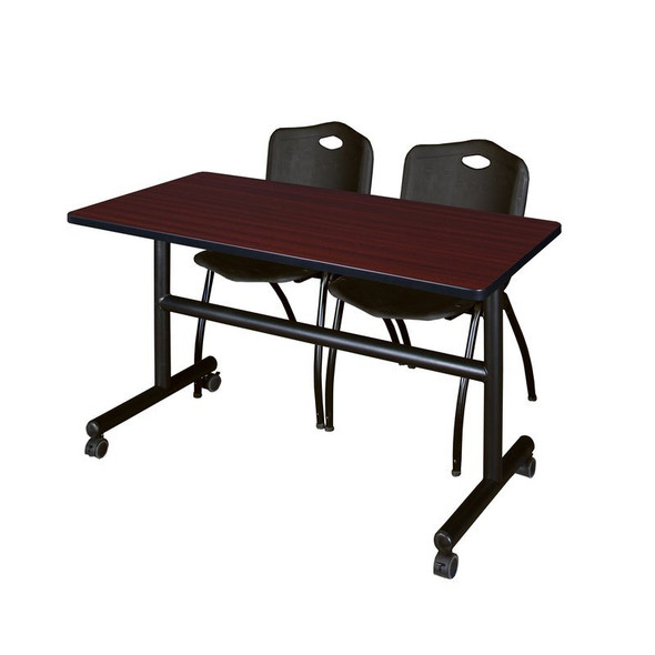 Rectangle FlipTop Table, 48" W, 29" H, Laminate Top, Mahogany