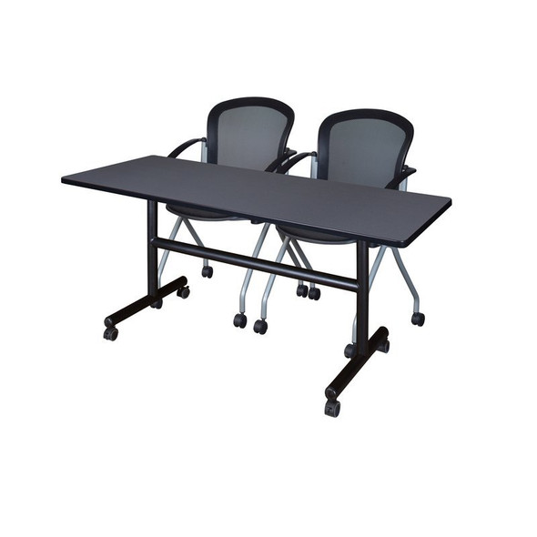Kobe Rectangle FlipTop Table, 60" W, 29" H, Laminate Top, Gray MKFT6030GY23BK