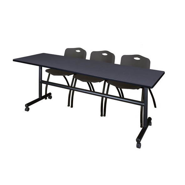 Kobe Rectangle FlipTop Table, 84" W, 29" H, Laminate Top, Gray MKFT8424GY47BK