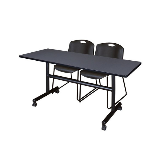 Kobe Rectangle FlipTop Table, 60" W, 29" H, Laminate Top, Gray MKFT6030GY44BK