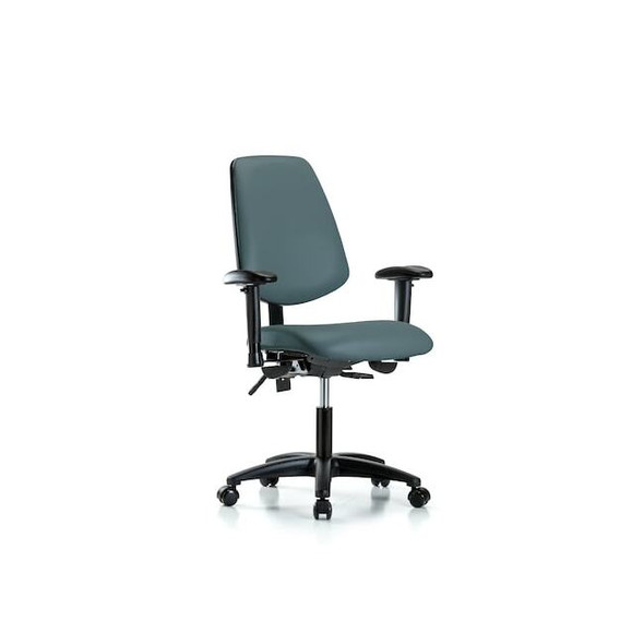 Desk Chair Adjustable Arms, 18" to 23" Height, Vinyl, Colonial Blue