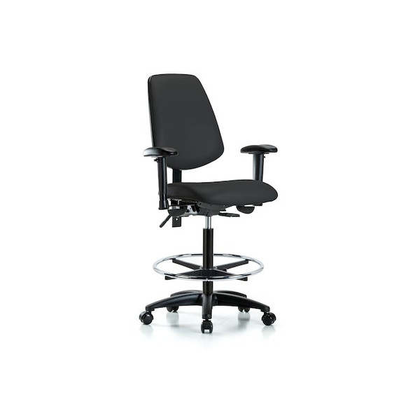 High Bench Chair Adjustable Arms, 26" to 35" Height, Vinyl, Black