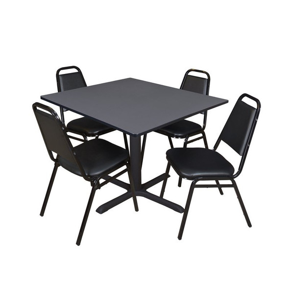 Cain Cain Square Table & Chair Set, Wood, Metal, Vinyl Top, Grey TB4848GY29BK