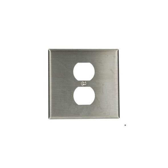 Centered Opening Wall Plate, Number of Gangs: 2 Stainless Steel, Silver