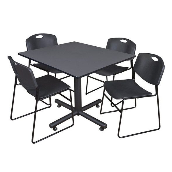 Kobe Kobe Square Table & Chair Set, Wood, Metal, Polypropylene Top TKB4848GY44BK