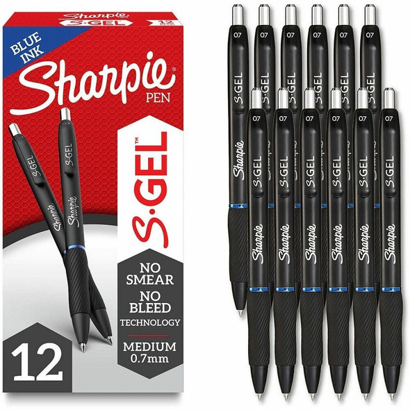 Sharpie S-Gel Pens - Retractable - Blue Ink - Gel-based - 12 / Dozen