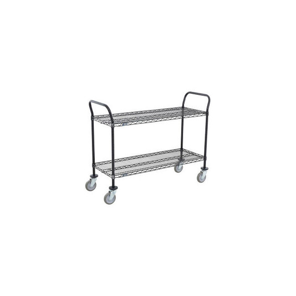 Nexel 2 Shelf Utility Cart Black Epoxy 72""W x 14""D x 39""H Poly Casters 4 Swiv