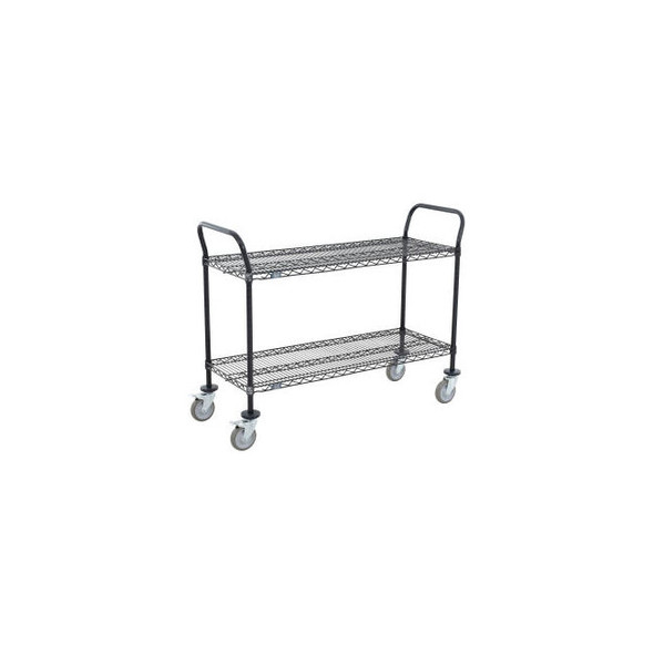 Nexel 2 Shelf Utility Cart Black Epoxy 72""W x 14""D x 39""H Poly Casters 4 Swiv