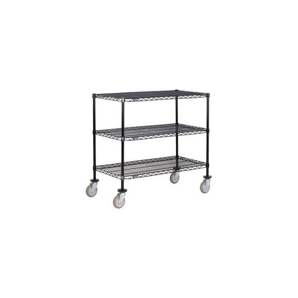 Nexel 3 Shelf Shelf Cart Black Epoxy 72""W x 14""D x 40""H Poly Casters 4 Swivel