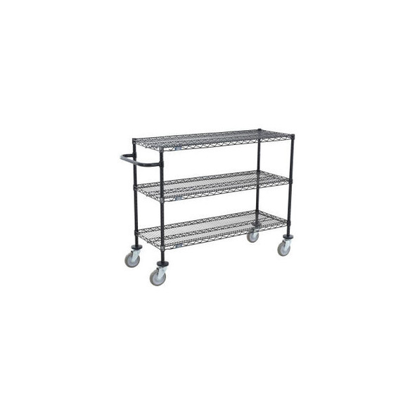 Nexel 3 Shelf Push Cart Black Epoxy 36""L x 18""W x 40""H Poly Casters 4 Swivel