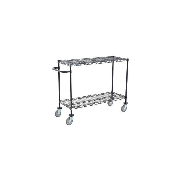 Nexel 2 Shelf Push Cart Black Epoxy 72""L x 14""W x 40""H Poly Casters 4 Swivel
