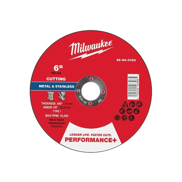 Milwaukee Tool Cut-Off Wheel,7/8" Sz,6" dia. 49-94-0123