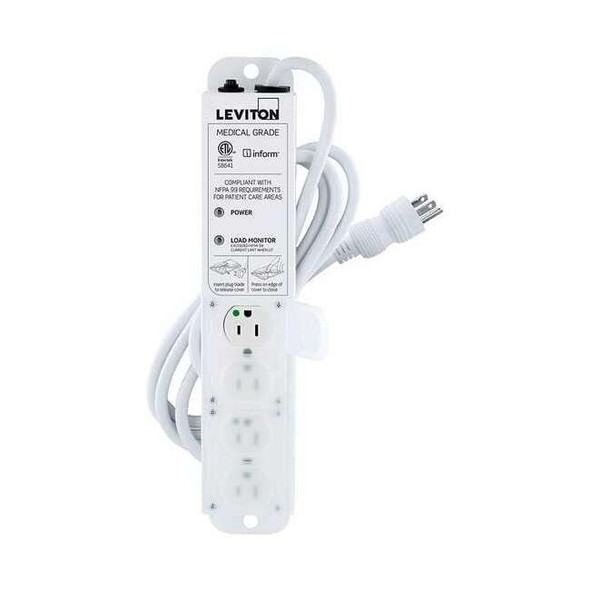 Leviton Outlet Strip, Medical Grade, 4 5-15R, 5-15P, 7 ft., White 53C4M-1N7