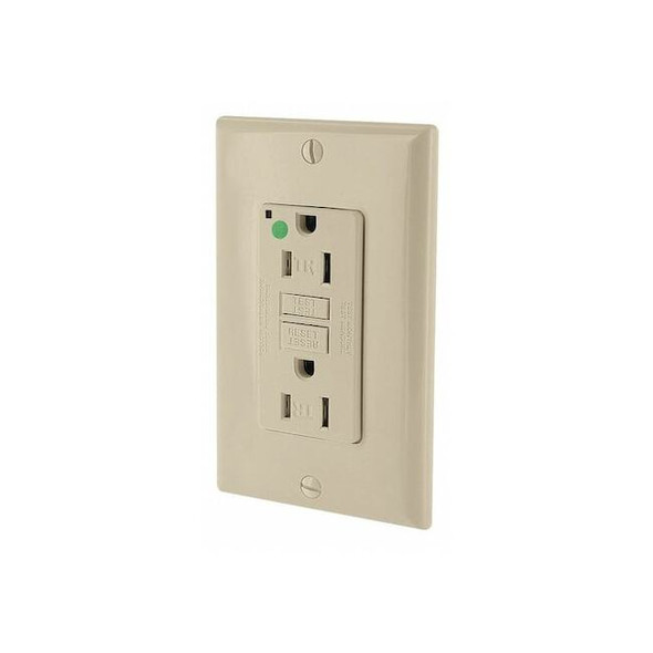 Leviton GFIRcptcl,15A,125VAC,Ivory,Polycarbonate GFTR1-HGI