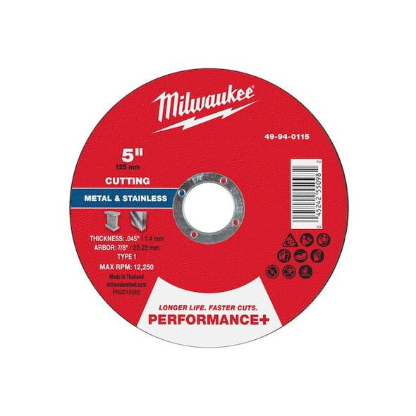 Milwaukee Tool Cut-Off Wheel,7/8" Sz,5" dia. 49-94-0115