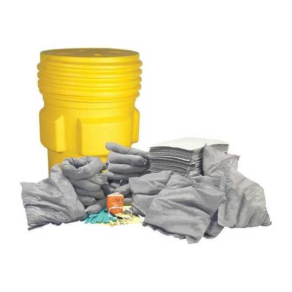 Spill Kit, 67 gal Volume Absorbed per Kit, 95 gal Capacity, Drum, Yellow