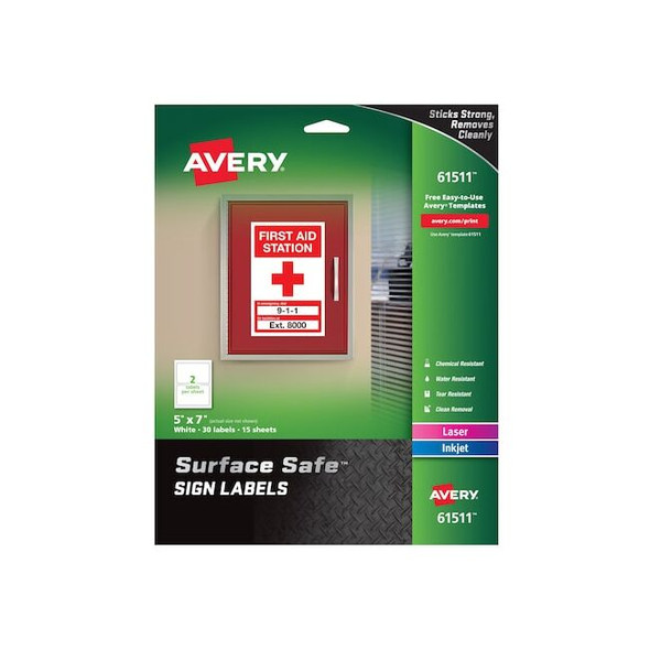 Avery Safety Sign,9-7/16" W x 3-1/8",30/Pack 7278261511 Pack of 5