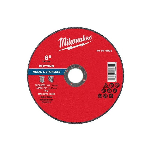 Milwaukee Tool Cut-Off Wheel,7/8" Sz,6" dia. 49-94-0023