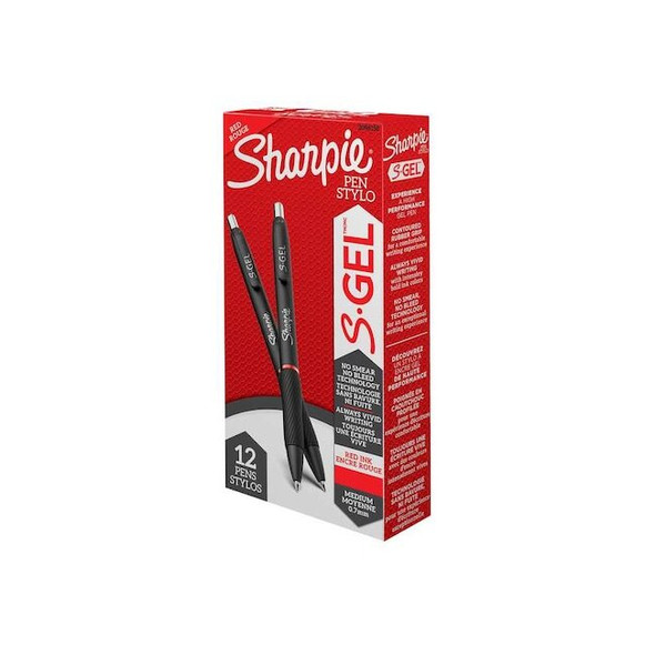 Sharpie S-Gel Pen,Medium 0.7mm,Red,PK12 2096158