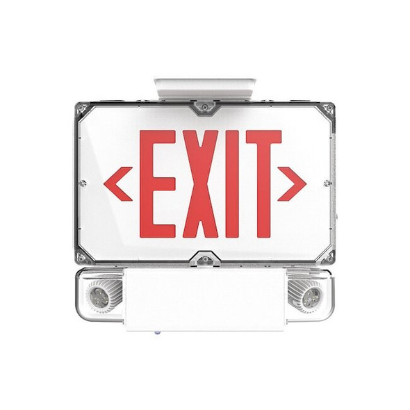 LED Industrial Emer Light/Exit Combo Sgl Face Red/White 12W 120-277v