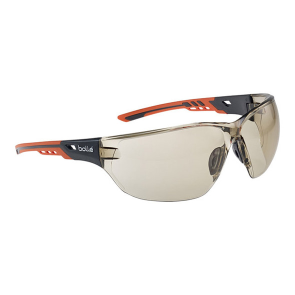 Bolle Safety Ness+ Safety Glasses, Black/Orange Frame, Copper Lens, 1/Each