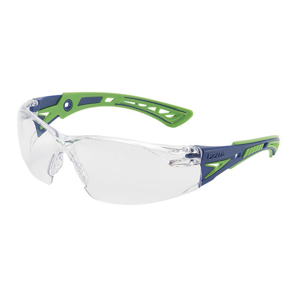 Bolle Safety Rush+ Safety Glasses, Blue/Green Frame, Clear Lens, 1/Each