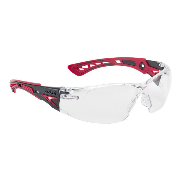 Bolle Safety Rush+ Safety Glasses, Black/Red Frame, Clear Lens, 1/Each
