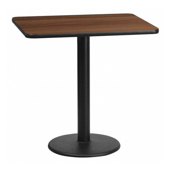 Rectangle Walnut Table,Rctngl w/Round Base,24"x30", Laminate Top, Wood Grain