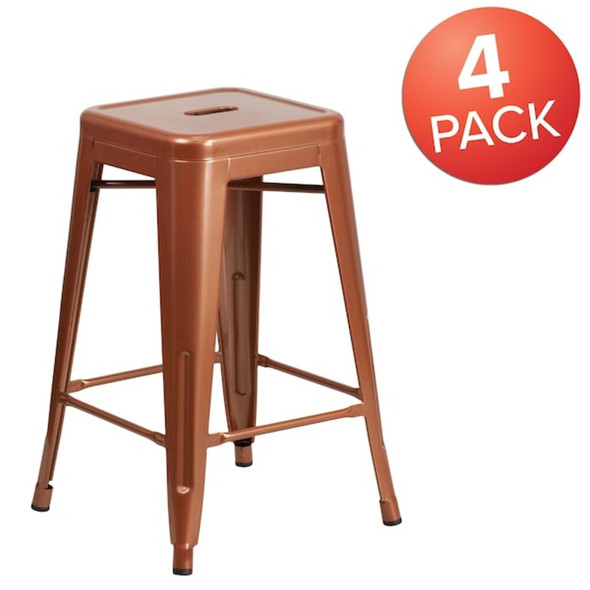 4PK 24" High Backless Copper Counter Height Stool  4-ET-BT3503-24-POC-GG
