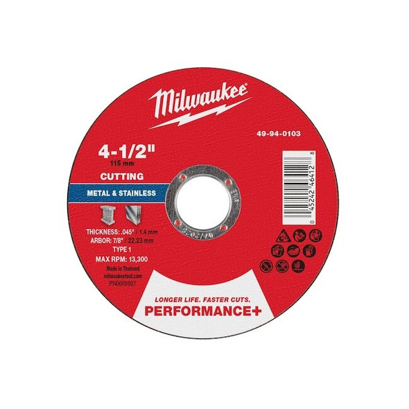 Milwaukee Tool Cut-Off Wheel,7/8" Sz,4 1/2" dia. 49-94-0103