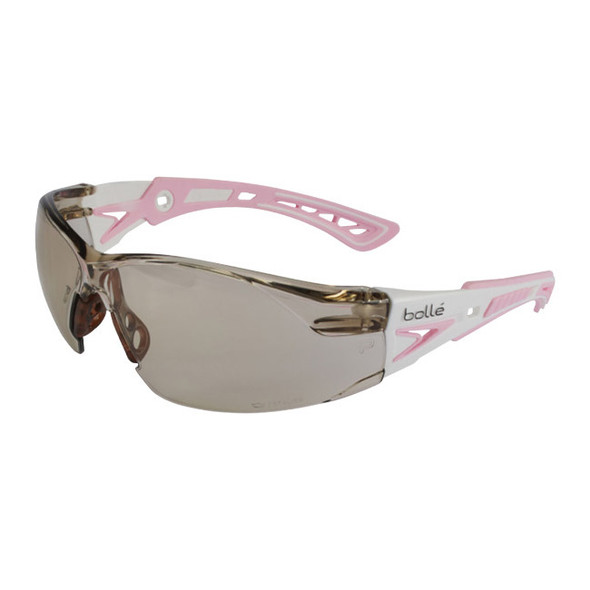 Bolle Safety Rush+ Safety Glasses, Small, White/Pink Frame, Copper Lens, 1/Each