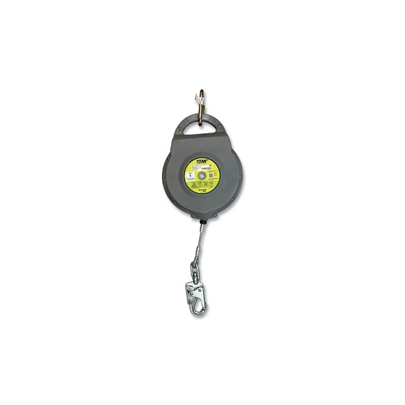 Titan™+ Self-Retracting Lifeline, 30 ft L, Galv Steel Cable, Steel Carabiner Top Connector, Snap Hook,  420 lb, Single Leg