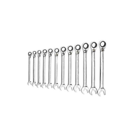 12 Piece 72-Tooth 12 Point Reversible Ratcheting Combination Metric Wrench Set