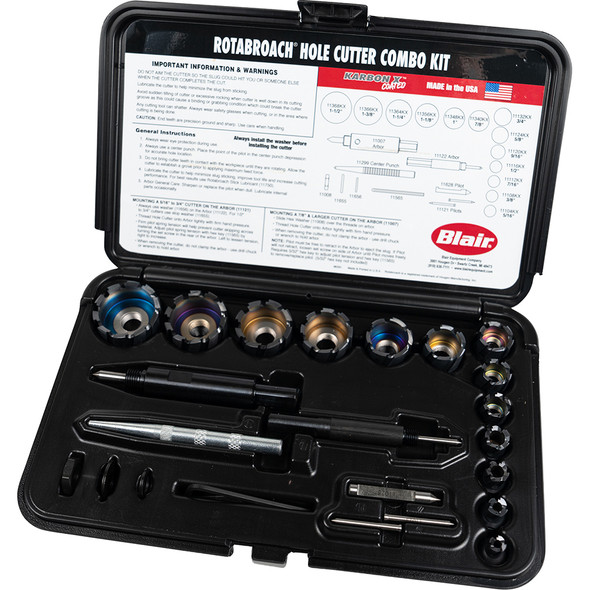 Combines the 11090 & 11091. 13 sizes, 2 arbors, extra pilots, center punch, & hex wrench 11320KX