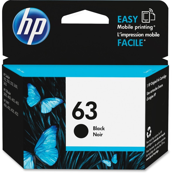 HP 63 Original Inkjet Ink Cartridge - Black - 1 Each - 170 Pages