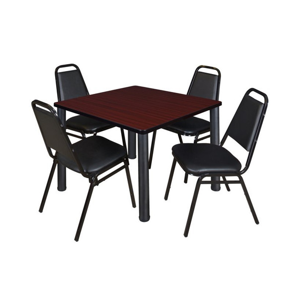 Kee Square Table & Chair Set, Wood, Metal, Vinyl Top, Mahogany