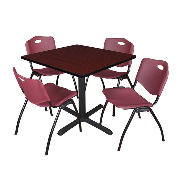 Cain Square Table & Chair Set, Wood, Metal, Plastic Top, Mahogany