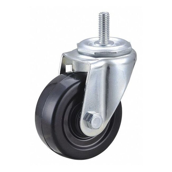 Swivel Stem Caster, Rubber, 3 in., 150 lb., Core Color: Black
