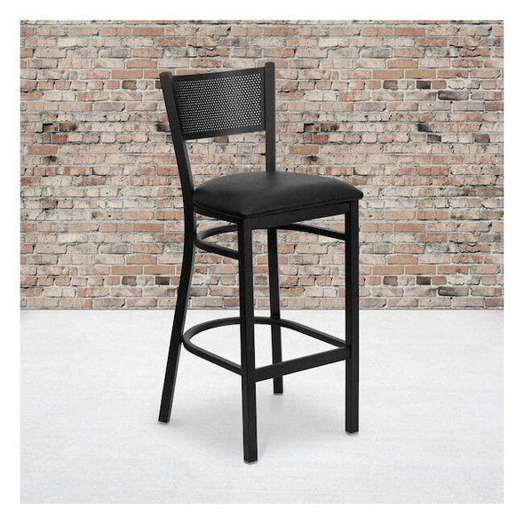 Flash Furniture Black Grid Stool-Black Seat,PK2 2-XU-DG-60116-GRD-BAR-BLKV-GG