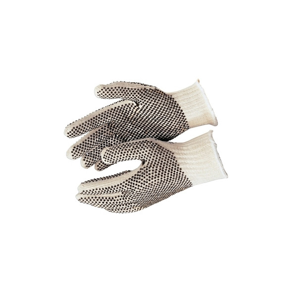 9600 String Knit Gloves, Knit-Wrist, String-Knit, Large, Brown;White Pack of 12