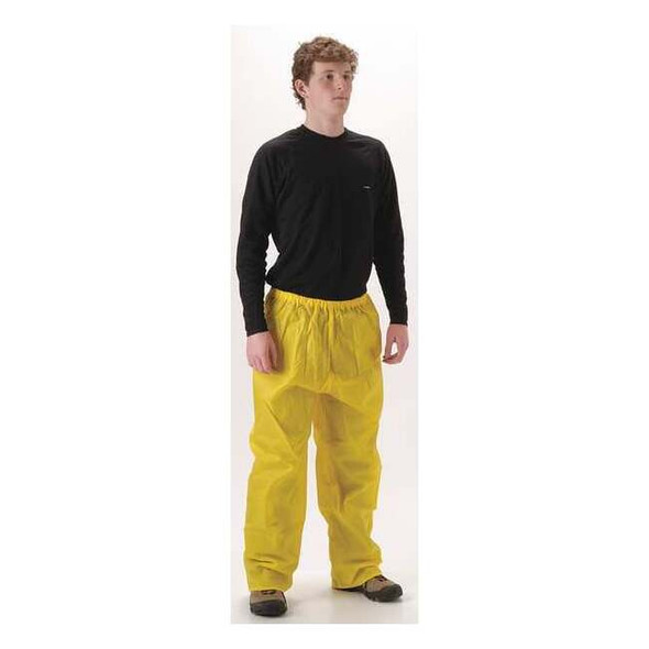 Rain Pants, Nylon, Polyurethane, 29 in Inseam, Elastic Closure, Yellow, Size M