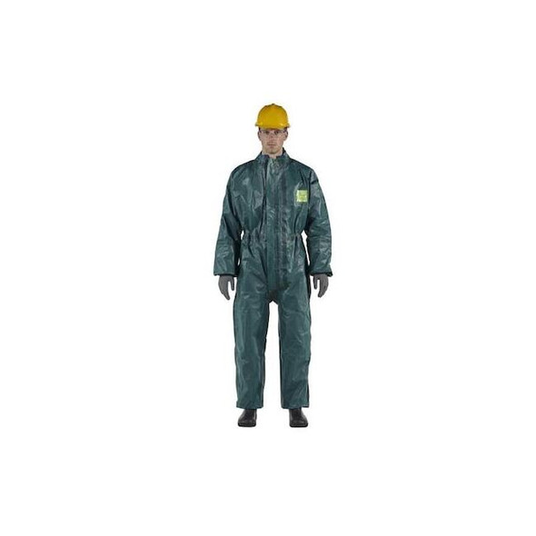 Hooded Coverall, L, Green, Chemical Laminate M4000, Double Zipper