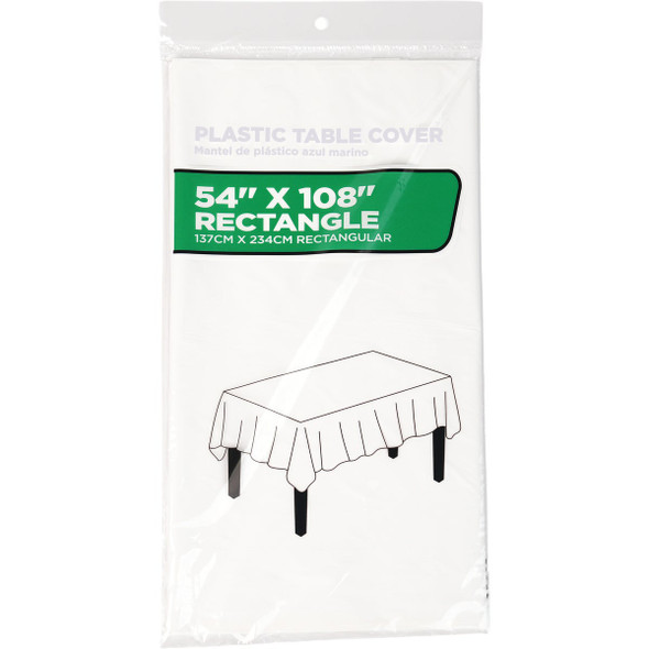 54 In. x 108 In. White Rectangular Plastic Table Cover WM00973535
