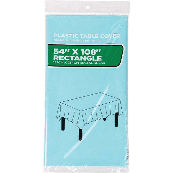 54 In. x 108 In. Pastel Blue Rectangular Plastic Table Cover WM00975129