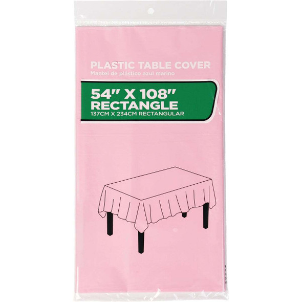 54 In. x 108 In. Pink Rectangular Plastic Table Cover WM00976753