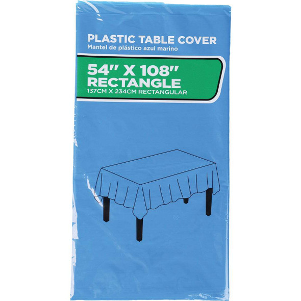 54 In. x 108 In. Cobalt Blue Rectangular Plastic Table Cover WM00976802