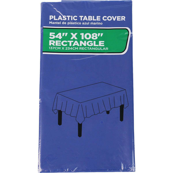 54 In. x 108 In. Navy Rectangular Plastic Table Cover WM00970432