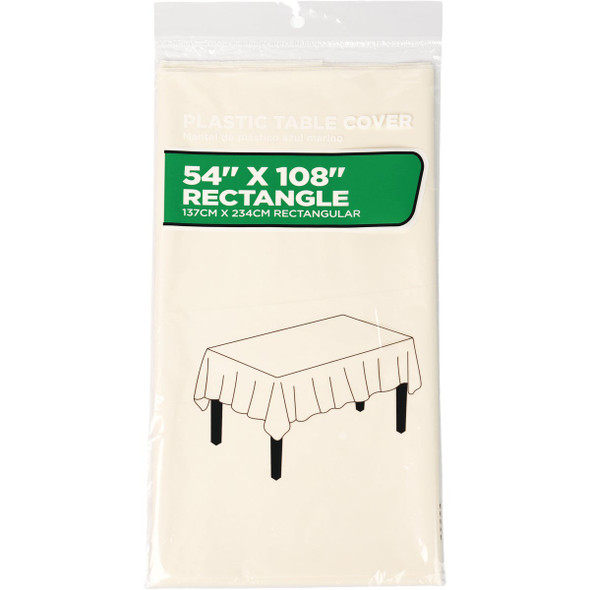 54 In. x 108 In. Ivory Rectangular Plastic Table Cover WM00971989
