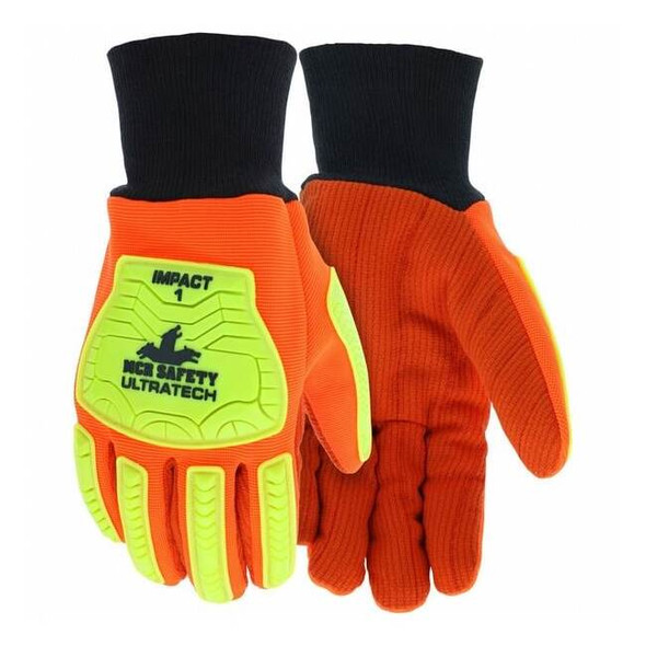 UltraTech Mechanics Gloves, Cotton Corded Palm, TPR Back, XL (11), Orange