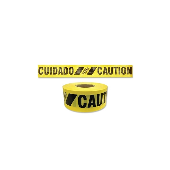 Reinforced Barricade Tape, 3 in x 500 ft, Caution/Cuidado, Yellow
